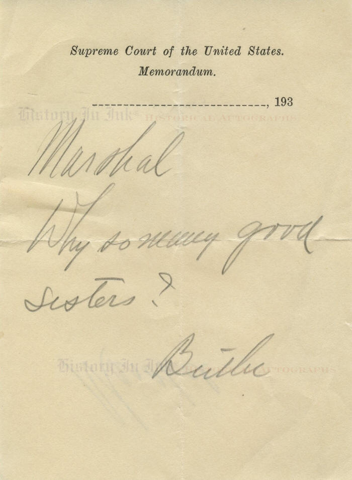 Pierce Butler Autograph 1222120 Handwritten note by Justice Butler
